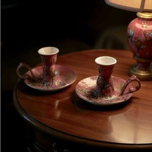 Vintage Fendi Casa Porcelain Chamberstick Candle Holder Set